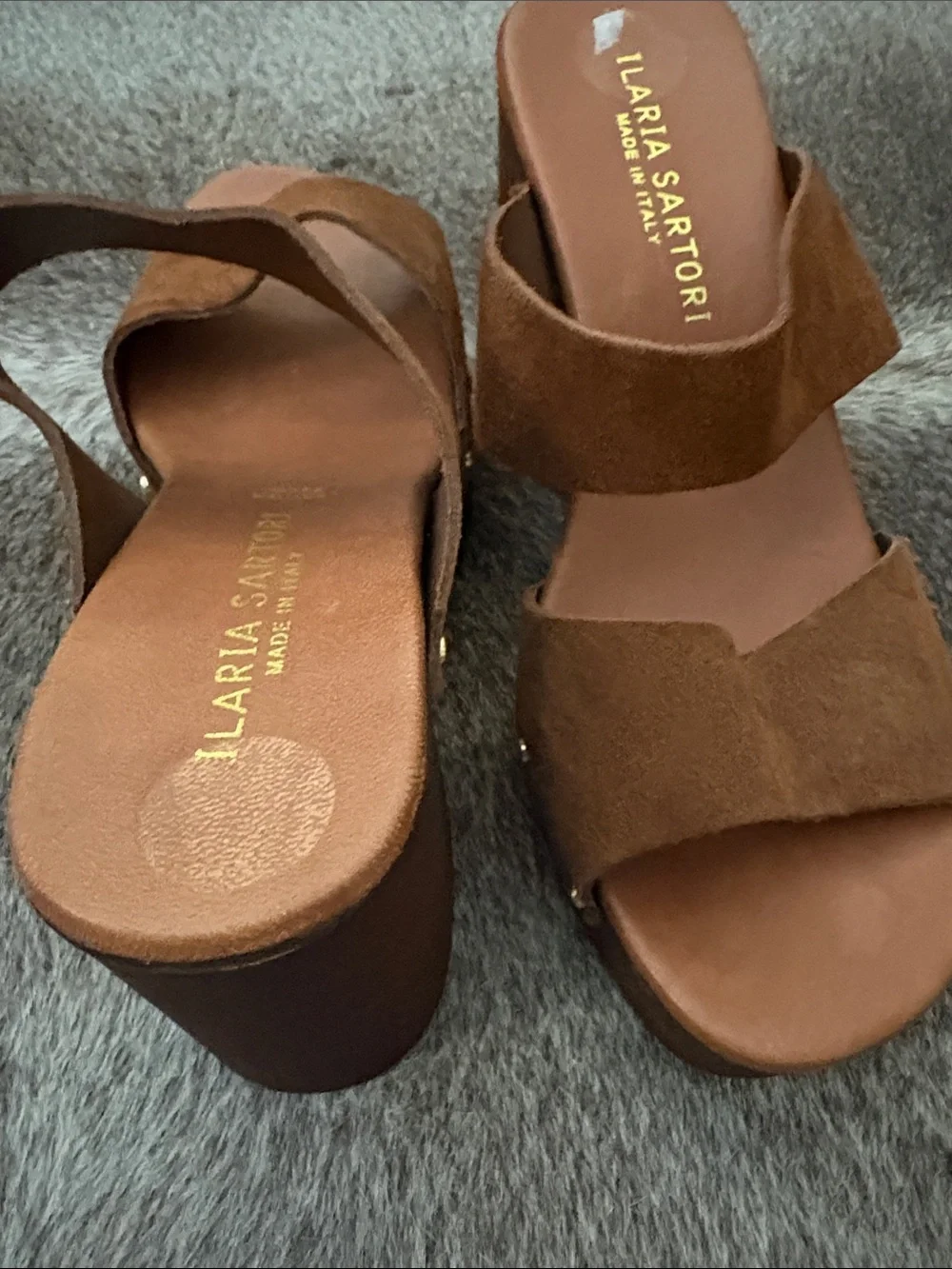 Brown Suede Double-Strap Platform Slide Sandals Italy 7.5 comfy